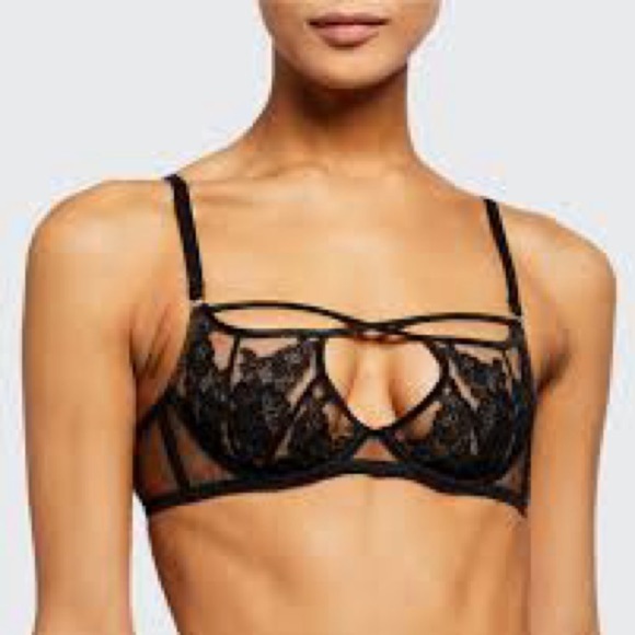 Agent Provocateur Demelza Black Lace Sheer Criss Cross Set Bra 34E, Panty 4 (L) - Picture 6 of 13